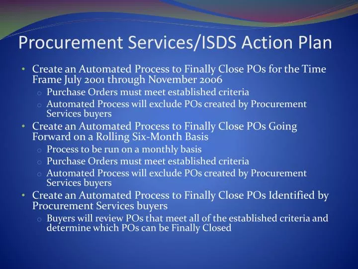 procurement services isds action plan