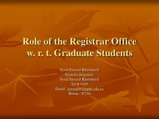 Role of the Registrar Office w. r. t. Graduate Students