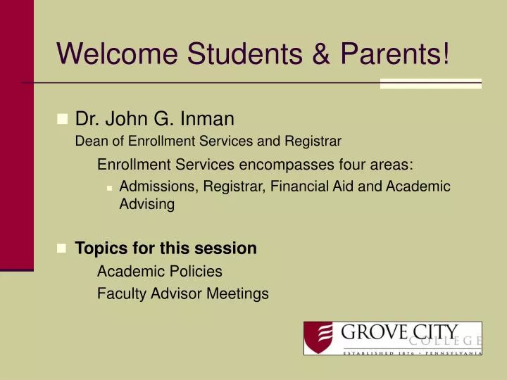 welcome students parents
