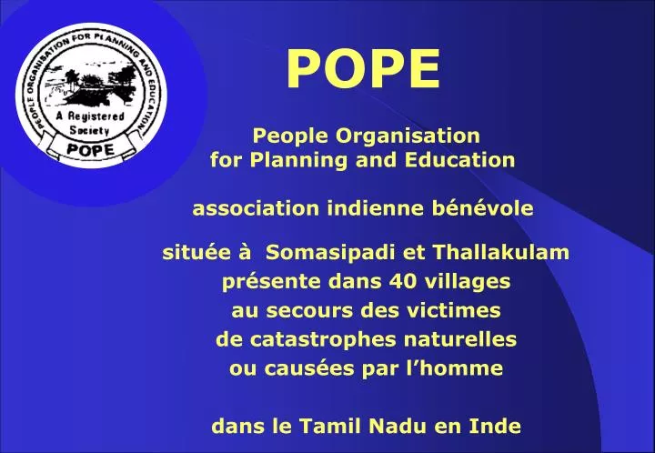 pope people organisation for planning and education association indienne b n vole