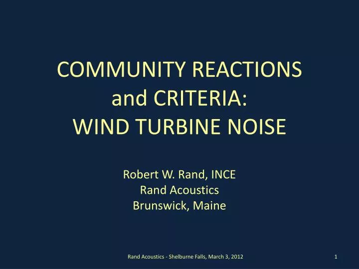 community reactions and criteria wind turbine noise