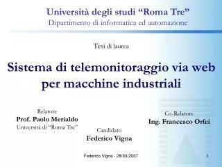sistema di telemonitoraggio via web per macchine industriali
