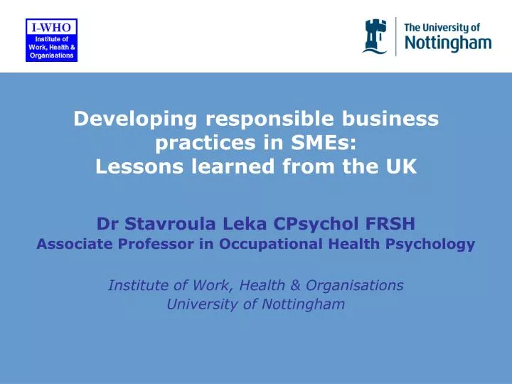 developing responsible business practices in smes lessons learned from the uk