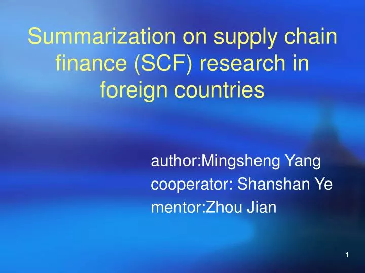 summarization on supply chain finance scf research in foreign countries