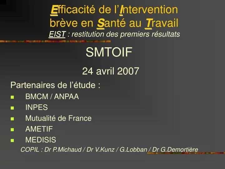 e fficacit de l i ntervention br ve en s ant au t ravail eist restitution des premiers r sultats