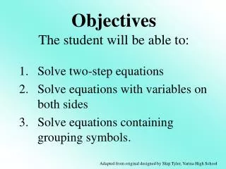 Solve two-step equations Solve equations with variables on both sides