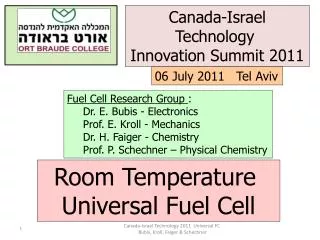 Fuel Cell Research Group : Dr. E. Bubis - Electronics Prof. E. Kroll - Mechanics