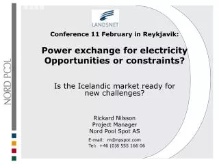 Conference 11 February in Reykjavik: Power exchange for electricity Opportunities or constraints?