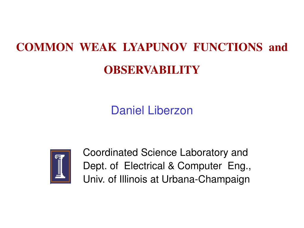 COMMON WEAK LYAPUNOV FUNCTIONS and OBSERVABILITY - slide 1