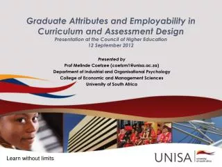 Presented by Prof Melinde Coetzee (coetzm1@unisa.ac.za)