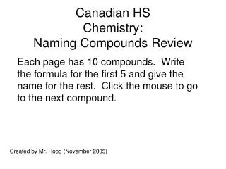 Canadian HS Chemistry: Naming Compounds Review