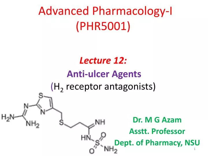 advanced pharmacology i phr5001 lecture 12 anti ulcer agents h 2 receptor antagonists