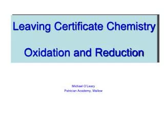 Leaving Certificate Chemistry Oxidation and Reduction