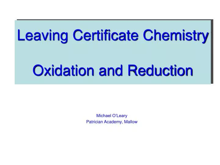 leaving certificate chemistry oxidation and reduction