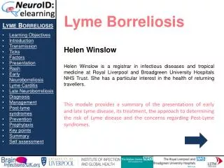 Lyme Borreliosis Learning Objectives Introduction Transmission Ticks Factors Presentation Rash