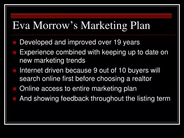 eva morrow s marketing plan
