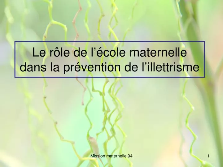 le r le de l cole maternelle dans la pr vention de l illettrisme