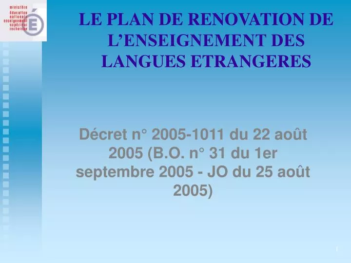 le plan de renovation de l enseignement des langues etrangeres