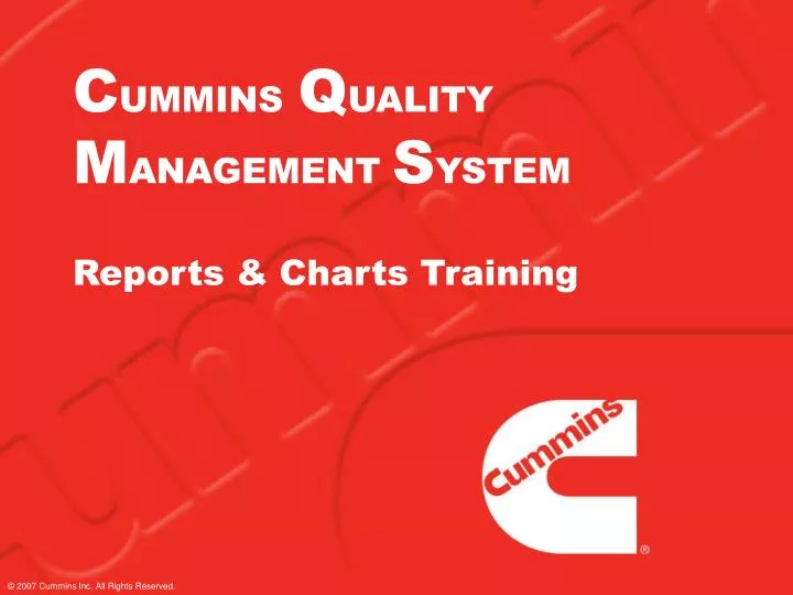 c ummins q uality m anagement s ystem reports charts training