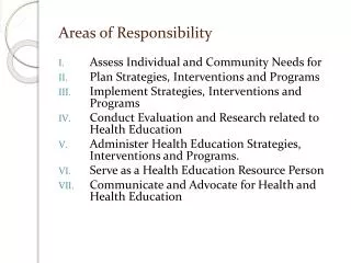 Areas of Responsibility