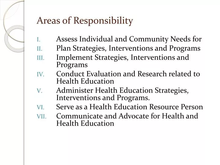 areas of responsibility