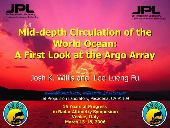 mid depth circulation of the world ocean a first look at the argo array