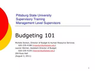 Pittsburg State University Supervisory Training Management Level Supervisors