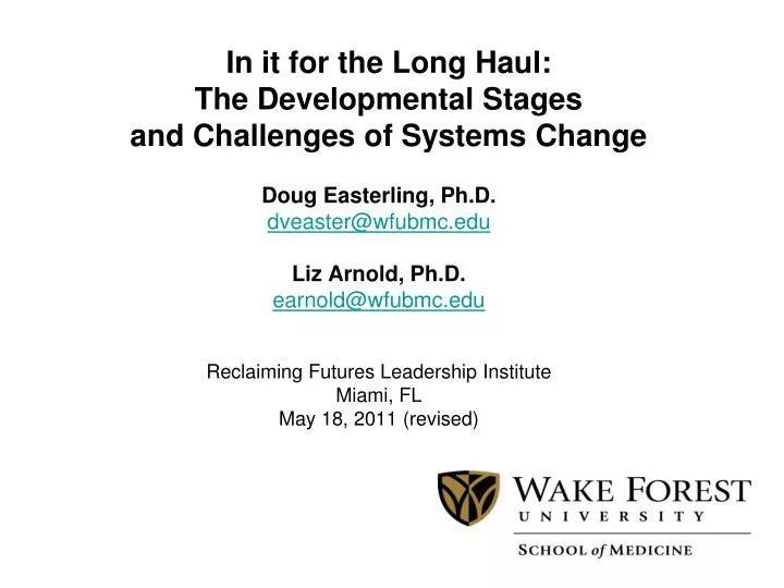 in it for the long haul the developmental stages and challenges of systems change