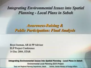 Integrating Environmental Issues into Spatial Planning - Local Plans in Sabah