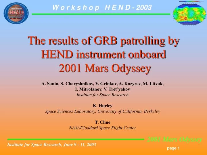 the results of grb patrolling by hend instrument onboard 2001 mars odyssey