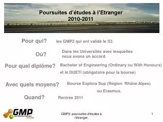 Poursuites d’études à l’Etranger 2010-2011