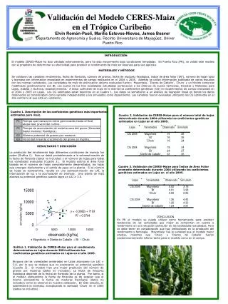 validaci n del modelo ceres maize en el tr pico caribe o