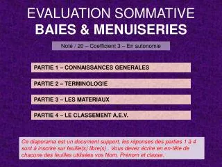 evaluation sommative baies menuiseries
