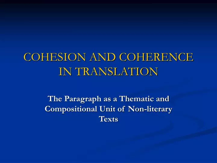c ohesion and coherence in translation