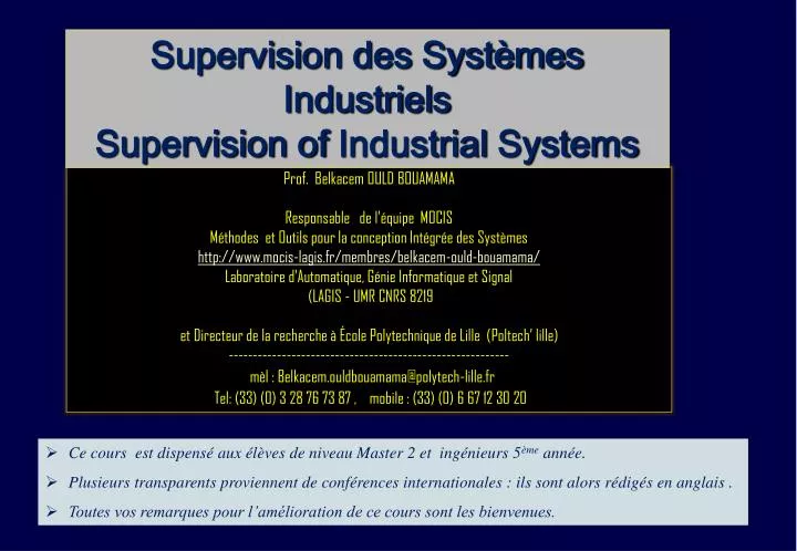 supervision des syst mes industriels supervision of industrial s ystems