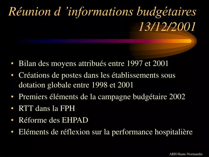r union d informations budg taires 13 12 2001