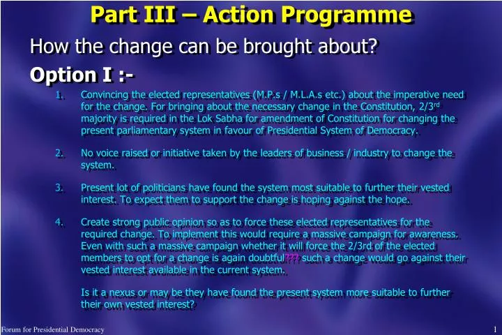 part iii action programme