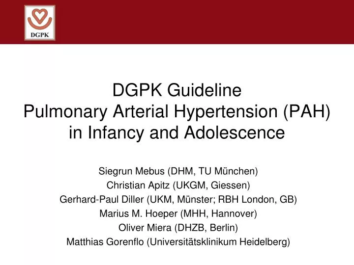 dgpk guideline pulmonary arterial hypertension pah in infancy and adolescence
