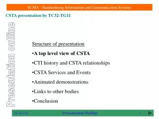 Structure of presentation A top level view of CSTA CTI history and CSTA relationships