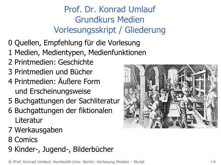 prof dr konrad umlauf grundkurs medien vorlesungsskript gliederung