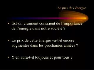 le prix de l nergie