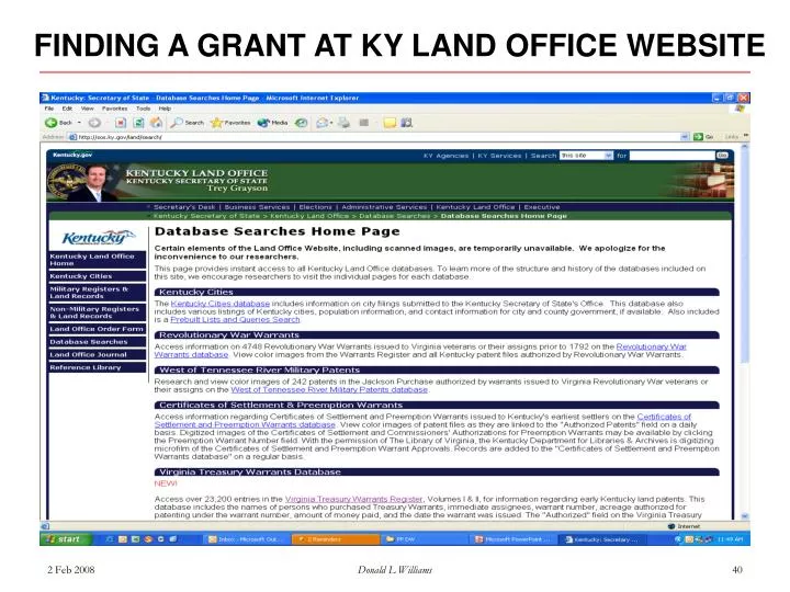 finding a grant at ky land office website