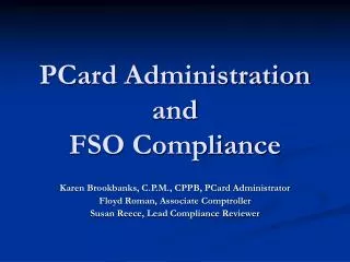 PCard Administration and FSO Compliance