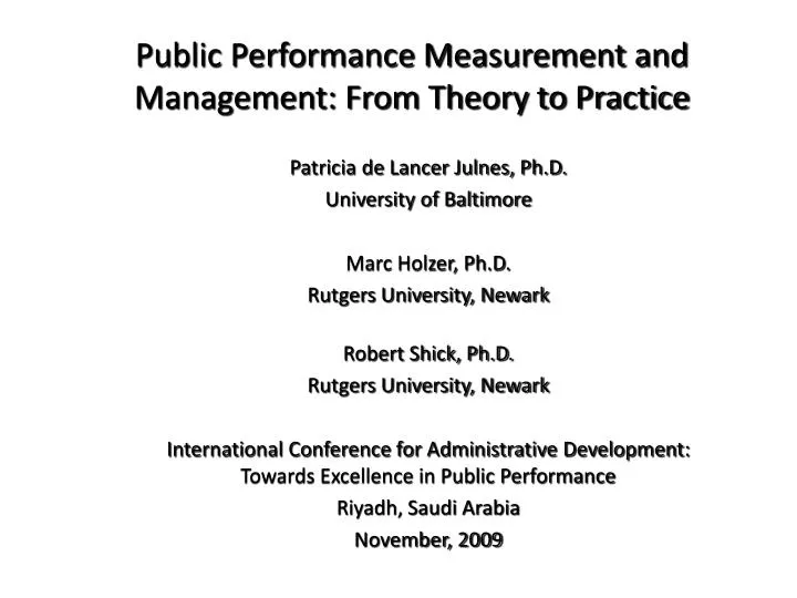 public performance measurement and management from theory to practice