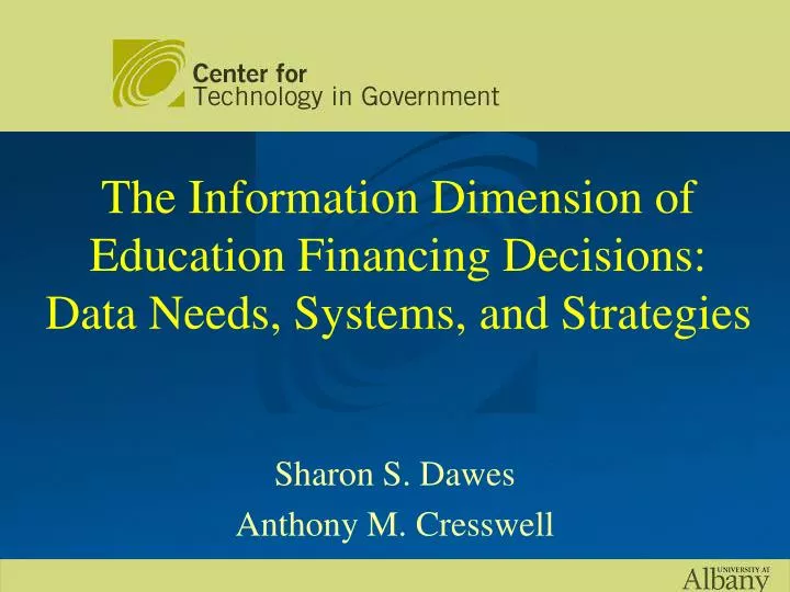 the information dimension of education financing decisions data needs systems and strategies