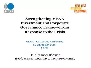 Strengthening MENA Investment and Corporate Governance Framework in Response to the Crisis