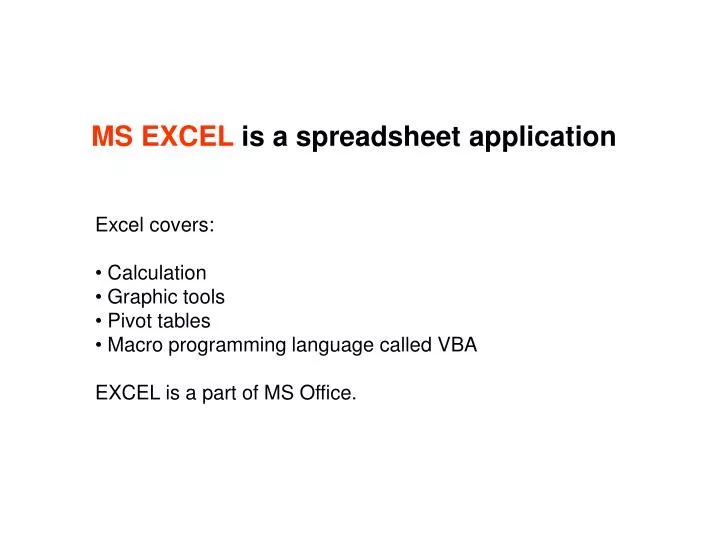 ms excel is a spreadsheet application