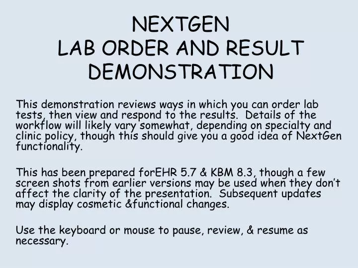 nextgen lab order and result demonstration