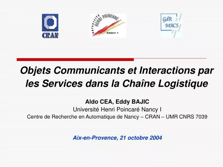 objets communicants et interactions par les services dans la cha ne logistique