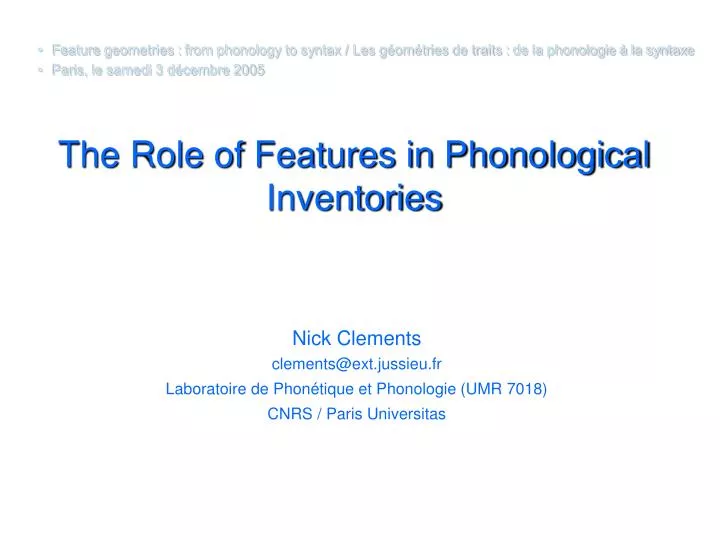 the role of features in phonological inventories